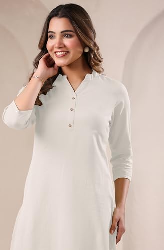 Image of Janasya Women's Cotton Solid Straight Kurta