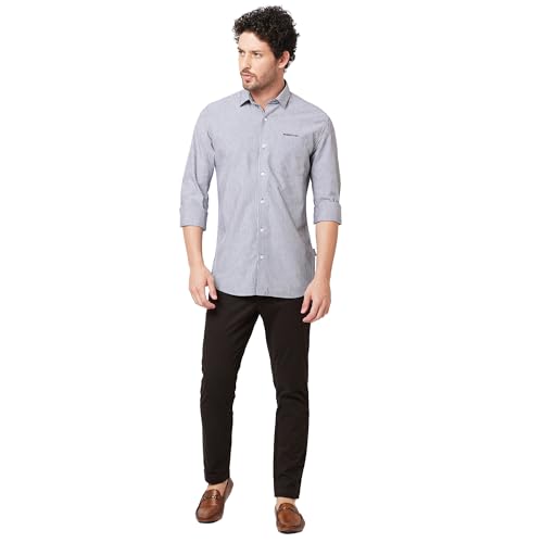 Image of KENNETH COLE New York Mens Slim Fit Cotton Spread Collar Long Sleeve Patch Pocket at Chest Casual Shirt