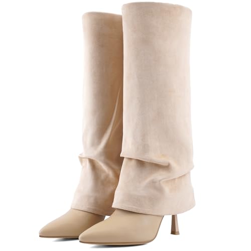Womens Slouchy Fold Over Knee High Boots High Heel Pointed Toe Sexy Stiletto Pull on Tall Boots Winter Shoes3