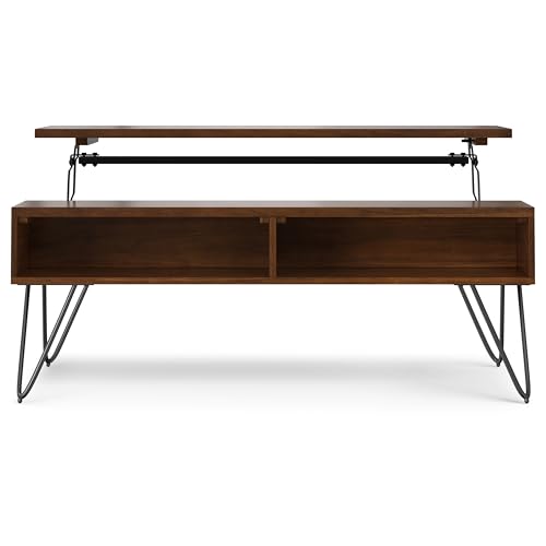 Image of SIMPLIHOME Hunter 48 inch Wide Walnut Veneer and Metal Coffee Table in Brown