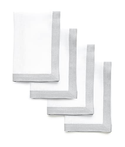 Solino Home Linen Classic Cloth Napkins 20 X 20 Inch – 100% Pure Linen Soft Grey And White Dinner Napkins For Summer, Kitchen, Dining, Party – Set Of 4, Handcrafted And Machine Washable #TOP16