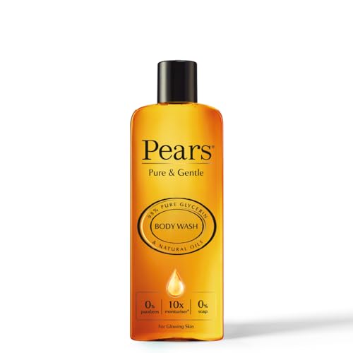 Pears Pure & Gentle Natural Oils Body Wash | 100% Soap-Free pH-Balanced Formula With 10X Moisturization | For Healthy & Glowing Skin | 250ml