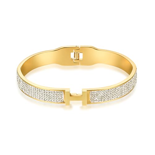 18K Gold and Silver Plated Bangle Bracelet for Women Stainless Steel with Cubic Zirconia Womens Jewelry2