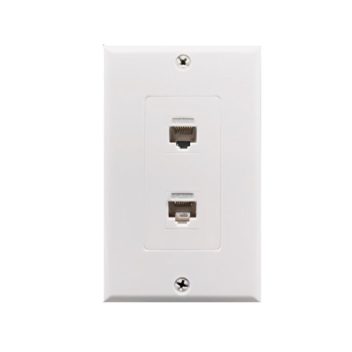 Cat6 Wall Plate and Keystone,Fly Tiger,Rj45 Jack Ethernet Connector,Female to Female,White (2 Port)