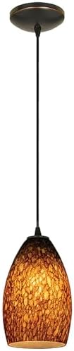 Champagne Glass Pendant - 1-Light Pendant - Cord - Oil Rubbed Bronze Finish - Brown Stone Glass Shade