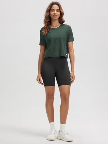 ODODOS Women's Performance Cropped Tee Ultra Soft Stratum Tech Short Sleeve Relaxed Top Crew Neck T-Shirts4