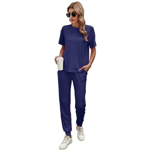 Ietaoo Chándales Mujer 2 Piezas Algodón Verano Azul Marino XL Cover
