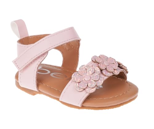 bebe Girl's Infant Flat Shoes - Flats with Metallic Shimmer, Glitter and Rhinestone For Infants, Light Pink 2, 2