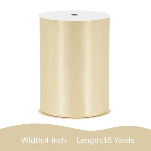Image of Champagne Gold Satin Ribbon 4 inch X 15 Yards Polyester Ribbon for Gift Wrapping Very Suitable for Weddings Party Hair Bow Invitation Decorations and More
