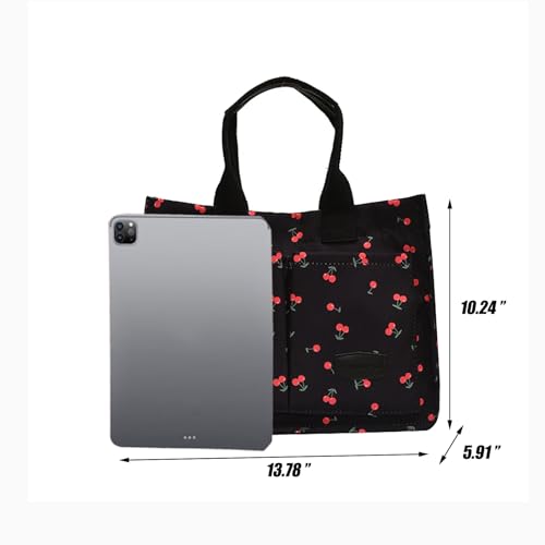 Image of Cherry Tote Bag for Women Canvas Patched Purse Cute Shoulder Bag Multi-Pocket Satchel Handbag for work travel