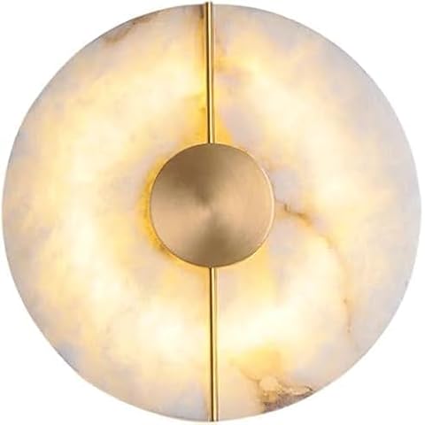 BRRSKBK White Alabaster Wall Sconce Brass Natural Marble Wall Sconce Vintage Gold Round Store Modern LED Wall Light Fixture Mid Century Wall Mounted Lamp for Bedroom Hallway Living Room Bathroom Cover