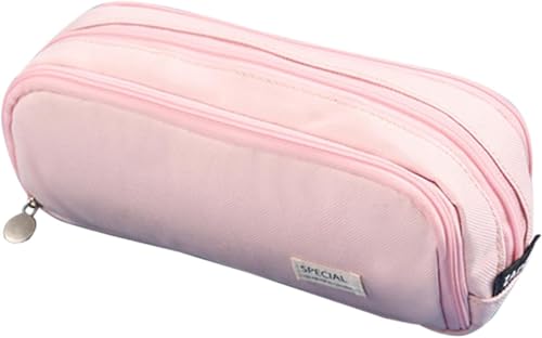 Twinsun Pink Pencil Case 3 Compartments Large Pencil Case for Girl Canvas Pouch Organizer for School Supplies Pencil Cases Cosmestic Make up Bag for Women Kid (Pink)