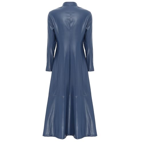 Women's Faux Leather Trench Coat Mock Neck Long Sleeve Full Zip Dress Coat Maxi Jacket Outwear2