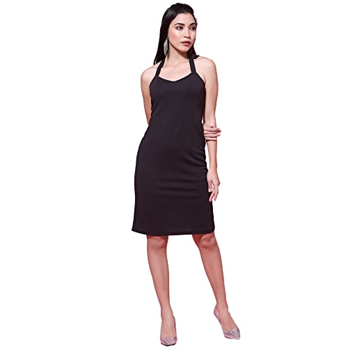 Image of OOMPH! Women Mini /Short Bodycon Dress in Lycra Blend Fabric with Halter Neck and No Sleeves