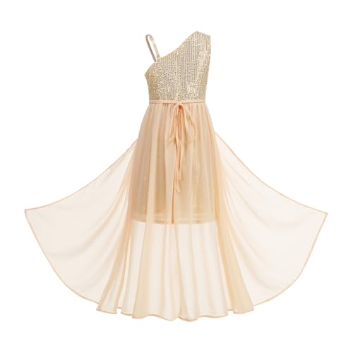 Girls Sequin Dress One Shoulder Pageant Prom Dress for Birthday Formal2