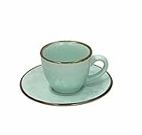 Tognana Naturalia Espressotasse mit Untertasse im Set a 6 Stück, grün, mit dezentem brauen Farbdekor, aus Steinzeug