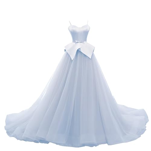 Layered Prom Dress Plus Size Baby Blue Tulle Wedding Dresses with Train Corset Spaghetti Straps Ball Gown Size 26W