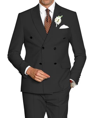 Mens Suits Double Breasted Suit Slim Fit 2 Piece Tuxedo Suits for Men Wedding Prom Business Casual Suit