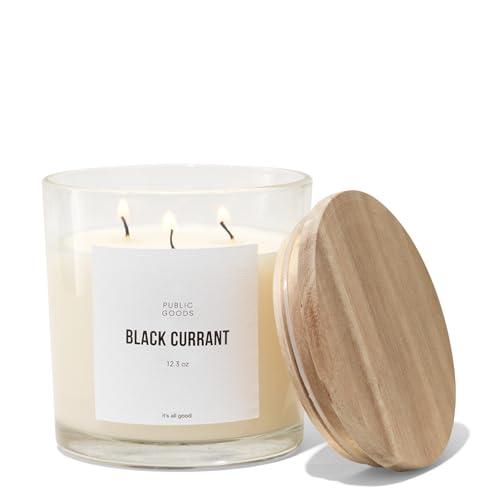 Public Goods Scented Soy Candle for Women & Men | Large 3 Wick Glass Candle | Long Lasting & Non Toxic | Made with Natural Soy Wax & Organic Essential Oils | Gift Box | 12.3oz Jar | Black Currant