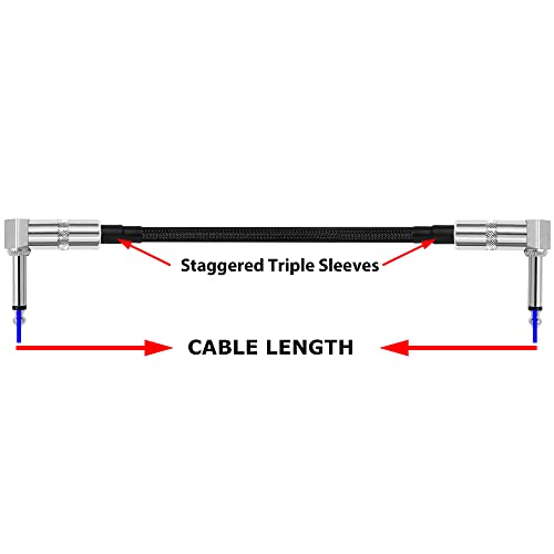 Audioblast - 2 Units - 1.5 Foot -Hq-1 Braid (Black) Flexible -Dual Shielded(100%)-Guitar Instrument Effects Pedal Patch Cable W/Eminence Right-Angled ¼ Inch (6.35Mm) Ts Plugs & Double Staggered Boots #TOP4