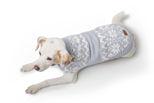 Hunter Hundepullover BIRKA, Warmer Strickpullover für Hunde, weiches Chenille-Garn, mit Rollkragen & Norwegermuster, maschinenwaschbar bei 30°C, Farbe: graublau, Größe: 35