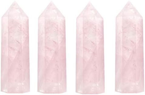 Luckeeper Healing Crystal Wands | 2" Rose Quartz Crystal Points 6 Faceted Reiki Chakra Meditation Therapy 4 PCS