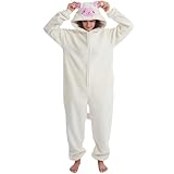 UiopSo Unisex Adult Sheep Onesie Pajamas,Flannel Hooded Sleepwear Halloween Costumes Animal Cosplay Homewear (X-Large, Sheep)