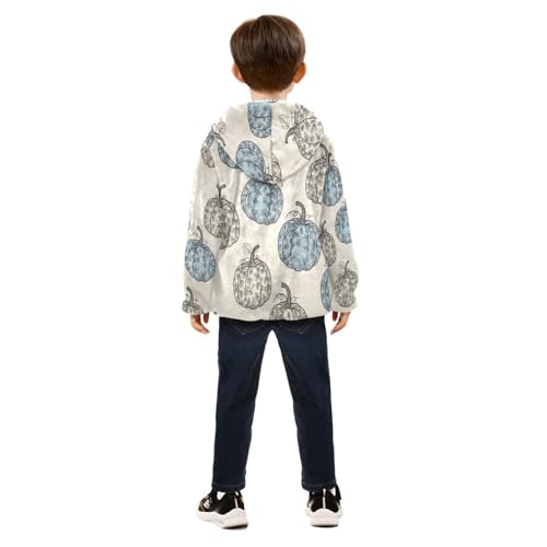 Pumpkin Pattern with Floral Toddler Fleece Jacket Girl Boys Hooded Fleece Jacket Coat Warm Outwear Zip-up 3-10T4