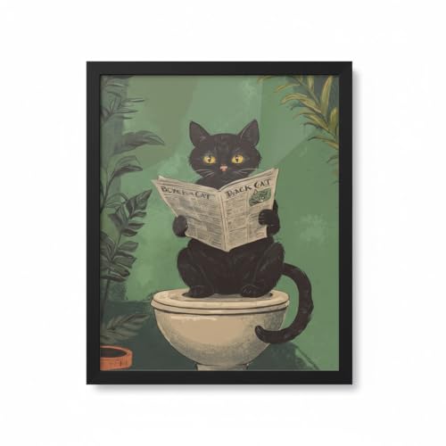 Affiche Chat Noir Rétro pour égayer une salle de bain avec une déco murale humoristique encadrée