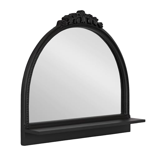 Kate and Laurel Dellona Vintage Decorative Arched Mirror with Shelf, 24 x 20, Black, Wide Antique Shelf Bathroom Mirror for Over Sink for Use as Entryway or Living Room Wall Decor