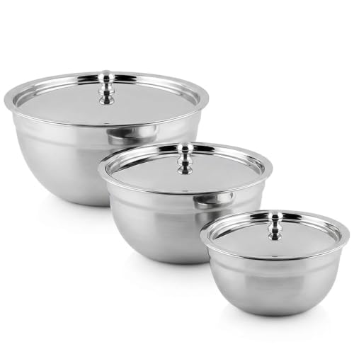 Shri & Sam 3-Piece Steel Serving Bowls with Lids Set BSS-T - Image 2