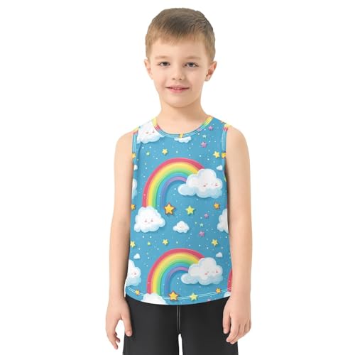 Boys Tank Top Shirts Cartoon Rainbow Cloud Stars Sleeveless T-Shirts Crew Neck for Kids Clothing Children2