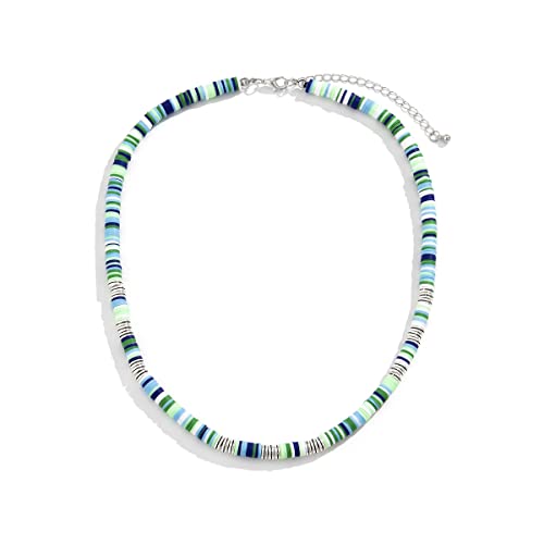 Bohemian Clay Soft Flake Clavicle Necklace,Colorful Polymer Splicing Clavicle Chain Summer Beach Vacation Jewelry For Men Women (Green) #TOP28