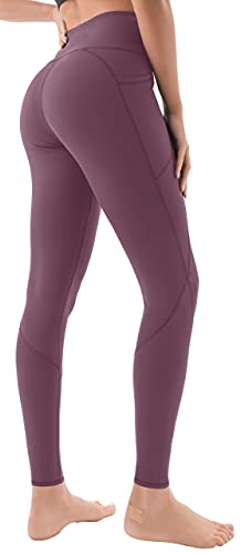 AFITNE Yoga Pants for Women High Waisted Tummy Control Athletic Leggings with Pockets Workout Gym Yoga Pants Bean Paste- L