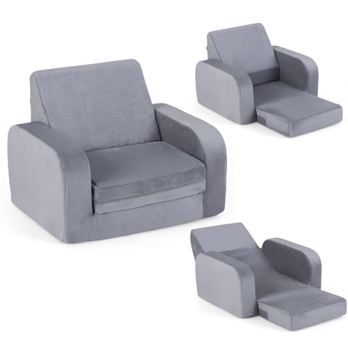 LIFEZEAL Canapé Enfant Depliant 3 en 1, Mini Canapé Enfant Pliable avec Housse Amovible en Velours Cristal, Canapé-lit en Mousse, Fauteuil Bebe pour Chambre...