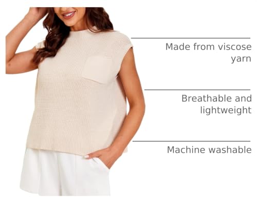 Image of Himosyber Women's Solid Sleeveless Vest Mock Neck Cap Sleeve Knitwear Sweater Tops