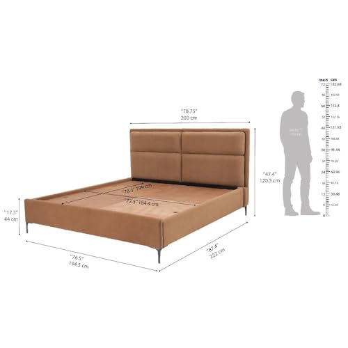 Image of Wakefit Bed | King (78 X 72) Solid Wood Bed, Upholstered, Without Storage, 3 Year Warranty - Zewail - Napoli Tan
