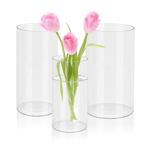 Vase cylindrique transparent acrylique lot de 3 tailles déco sans risque de casse