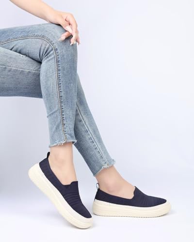 Image of Women's Knit Loafers Round Toe Loafer Flats Comfortable Casual Walking Work Penny Driving Dressy Slip-on Shoes