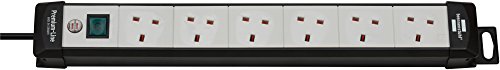 Brennenstuhl Premium-Line, 6-Way Extension Lead (Switch and 5 m Cable - 45° Angle of Sockets) Colour: Black/Light Grey