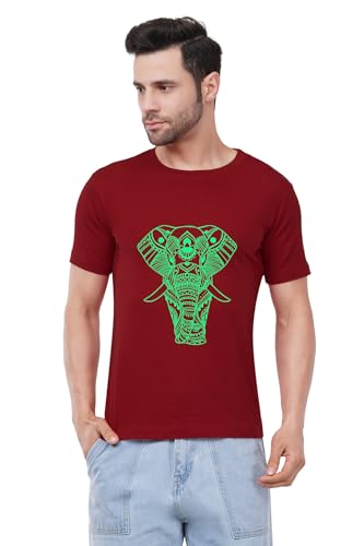 Image of Caseria Men's Cotton Printed T-Shirt -Designer Elephant | 100% Cotton | Half Sleeves | Regular Fit | Printed | Round Neck | Graphic T Shirt