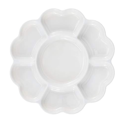 DOGNNAK Darwin Stain Resistant Nano-Material Artist Watercolor Paint Mixing Flower Palette, Modern White 8 Inch Diameter, 6 Petal Shaped Wells