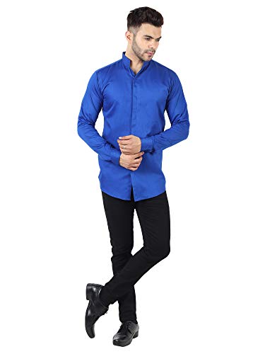 Image of TB Trybuy.in Cotton Royal Blue Colored Solid Pattern Casual Full Sleeves Shirt for Men /Stylish Slim Fit Solid Shirt for Men