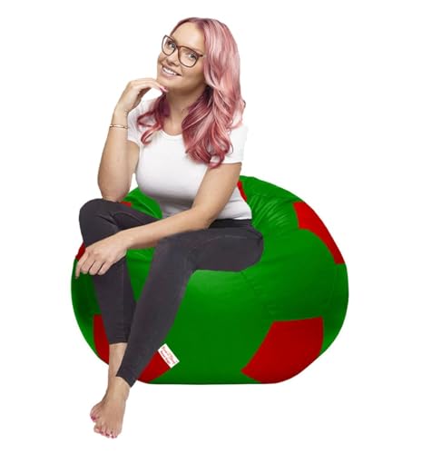 Image of RnS Rest 'n' Sleep - Bean Bag Football Chair Filled with Beans for Living Room, Bed Room for Relaxing, with 1 Year Warranty (Parrot Green /Red, XXXL)