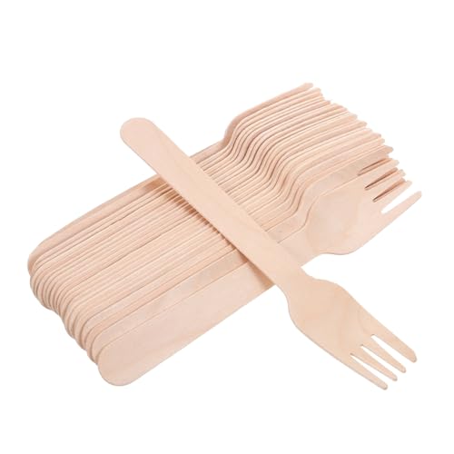 SOLUSTRE 100pcs Salad Forks Love Fruit Fork Festival Supplies Wood Dinnerware One-time Party Cutlery