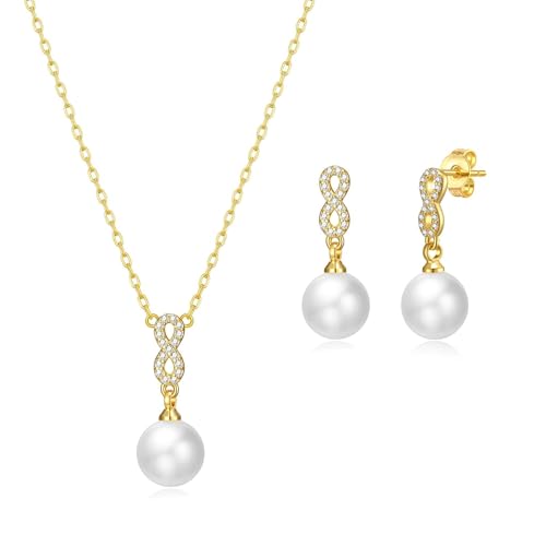 Philip Jones Gold Plated Infinity Pearl Drop Set Created with Zir...
