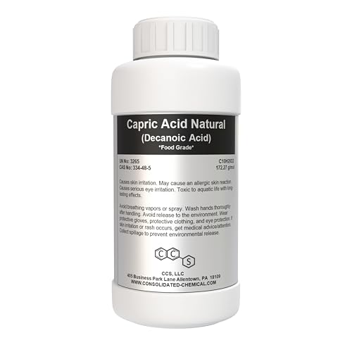 Capric Acid Natural (Decanoic Acid) - Food Grade | Premium High-Purity Medium-Chain Fatty Acid for Culinary and Industrial Use (500mL (16 Fl Oz))