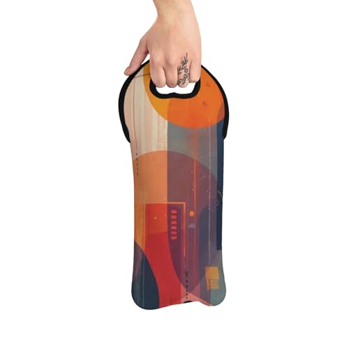 Wine Tote Bag Abstract Geometric Bliss with Vibrant Colorful Circles and Shapes2