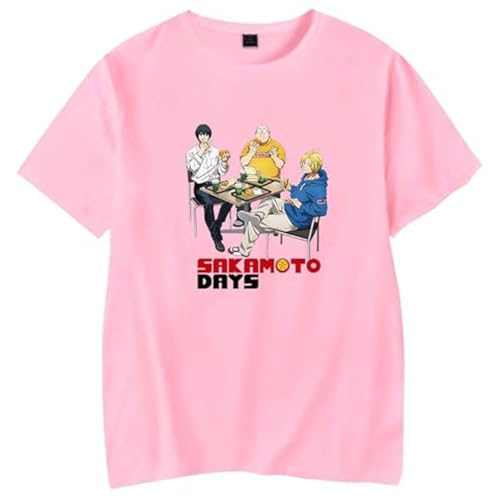 YZHIBAO Sakamoto Days Merch,Fashion Casual T-Shirts Graphic Tees,Crewneck T-Shirt Unisex,Pink,S