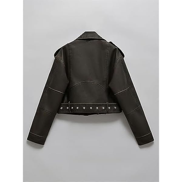 Adhdyuud Vrouwen Losse Faux Lederen Korte Jas Jas Herfst Rits Moto Biker Retro Klinknagel Uitloper Tops